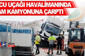 Yolcu-uçağı havalimanında-ikram-kamyonuna-çarptı