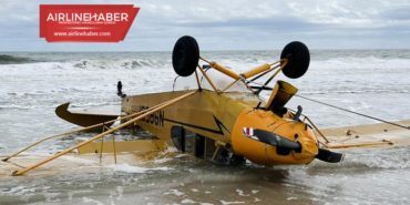 Plaja acil iniş yapan küçük uçak takla attı