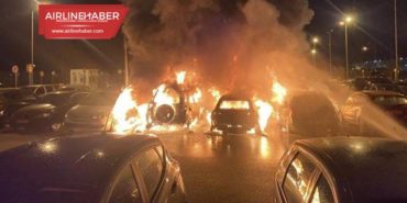 Havalimanı’nda yangın çıktı 8 araç küle döndü