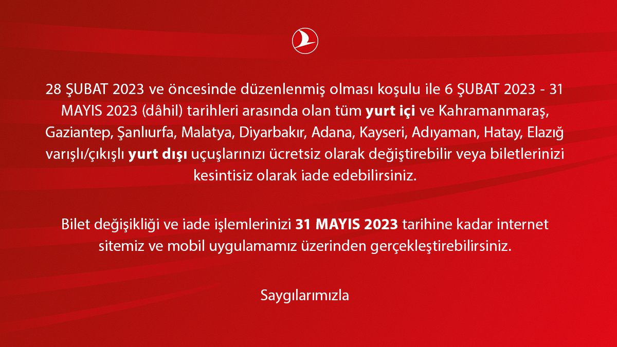 THY, iade veya ücretsiz değişim hakkı tanıdı
