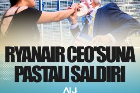 İklim aktivistleri Ryanair'ın CEO'suna pastayla saldırdı