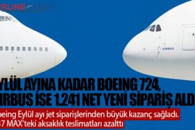 Eylül ayına kadar Boeing 724, Airbus ise 1.241 net yeni sipariş aldı
