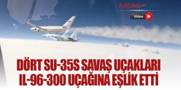 Dört Su-35S savaş uçakları Il-96-300 uçağına eşlik etti