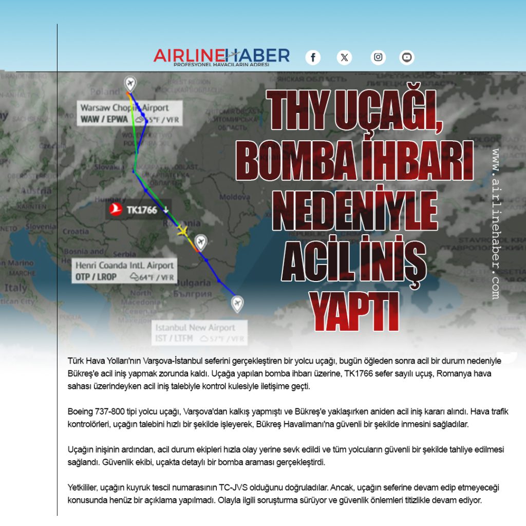 Türk Hava Yolları Uçağı, Bomba İhbarı Nedeniyle Acil İniş Yaptı