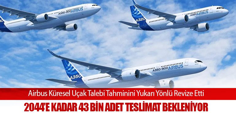 Airbus Küresel Uçak Talebi Tahminini Yukarı Yönlü Revize Etti: 2044’e Kadar 43 Bin Adet Teslimat Bekleniyor