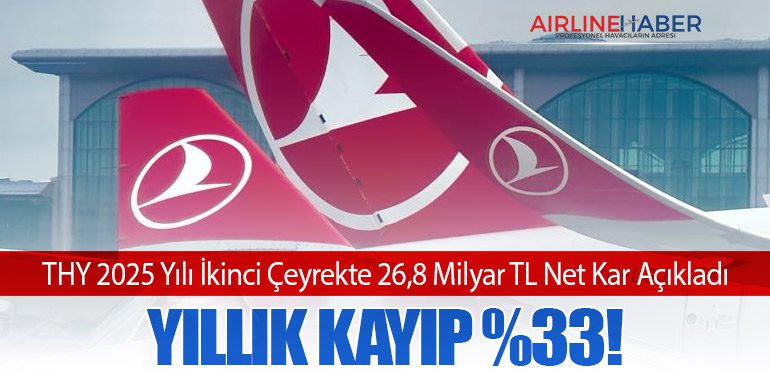 THY 2025 Yılı İkinci Çeyrekte 26,8 Milyar TL Net Kar Açıkladı. Yıllık Kayıp %33!