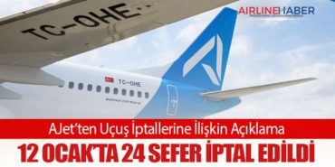 AJet’ten Uçuş İptallerine İlişkin Açıklama: 12 Ocak’ta 24 Sefer İptal Edildi