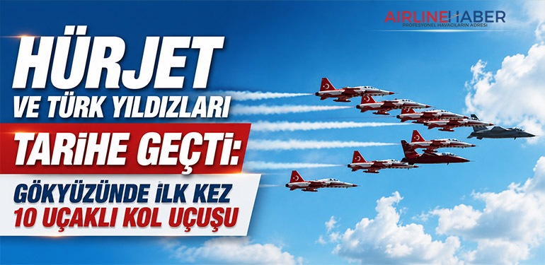 HÜRJET ve Türk Yıldızları Tarihe Geçti: Gökyüzünde İlk Kez 10 Uçaklı Kol Uçuşu