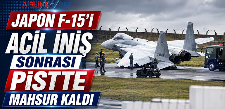 Japon F-15’i acil iniş sonrası pistte mahsur kaldı
